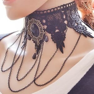0443B33D7B96CBB740434E498AA9AC17 Gothic Black Rhinestone Lace Layered Chain Collar Necklace Choker
