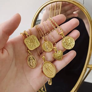 0662d17e01b2f76a9ba6bc7f2a4d66cb K Gold Portrait Coin Cross Peach Heart Angel Charms Vintage Pendant b