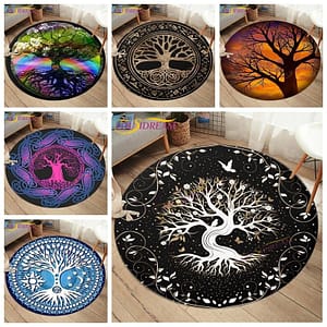 1955739c5091f0838902f17c1b887419 Embrace Norse Elegance: Tree of Life Rune Pattern Round Rug - Enhance Your Living Space with Vibrant Rainbow Print -