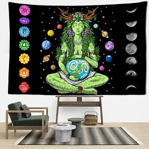 1ec655d37c34f1536baa58feb0391dcf Enchant Your Space: Green Girl Seven Chakra Tapestry - Abstract Psychedelic Witchcraft Art for Bohemian Bliss in Dorms
