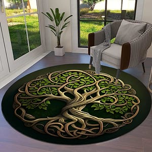 3b4a10899bc6a62612e941b03730ab35 Transform Your Space with the Power of Norse Mythology: Tree of Life Valknut Round Rug