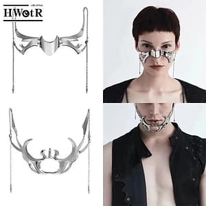 505f523daa5bac5fd1e29bf74c595c45 Fashion Gothic Mask Punk Liquid Irregular Silver Color Hollow Women Men Party Individuation Individual Jewelry Accessory