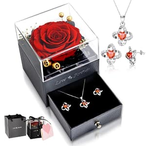 5a8cc7fd9832039a191cb1d1f898a17a Eternal Rose with Necklace Earrings Set Birthday Gifts for Women Mom Preserved Real Flowers Mothers Day Valentines Day Gifts Anniversary Jewelry Sets for Women Grandma Wife Girlfriend Her (Red)