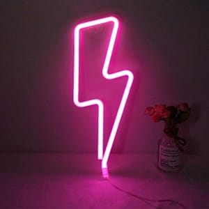 8241eb8678b45e5f253a40d531c6de04 Lightning Neon Sign, Battery or USB Powered LED Night Light for Kids Room, Pink Bedroom Wall Decor for Festival, Party Decorations