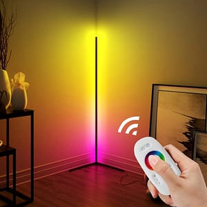 8cf2ca78e8201d09dadc26b6a0868cfe Corner Floor Lamp Color Changing Dimmable RGB Corner Led Light Led Floor Lamp for Gaming Room Living Room, Bedroom, Smart Remote Controller Modern Aluminum 55”Tall 20W-Black