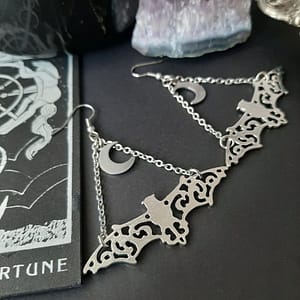 Bat-Moon-Chain-Earrings-SILVER-Plated-BAT-DANGLE-EARRINGS-WITH-MOON-DETAIL-GOTH-VAMPIRE-ROMANTIC-WICCAN Bat & Moon Chain Earrings -SILVER Plated BAT DANGLE EARRINGS WITH MOON DETAIL, GOTH VAMPIRE ROMANTIC WICCAN