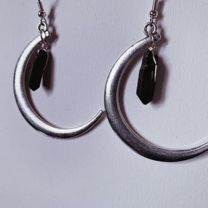 Black-Quartz-Moon-Earrings-Silver-Plated-Crescent-Moon-Titanium-Quartz-Point Black Quartz Moon Earrings - Silver Plated Crescent Moon + Titanium Quartz Point