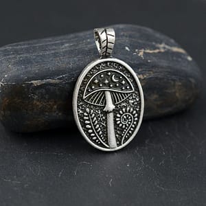 Double-Sided-Mushroom-Pendant-Silver-Retro-Nature-Woodland-Elf-Necklace Double-Sided Mushroom Pendant Silver Retro Nature Woodland Elf Necklace