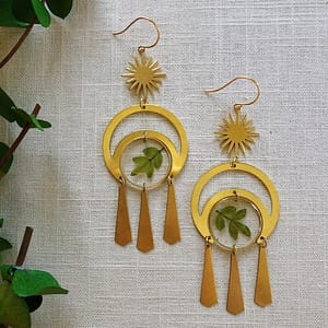 Dried-Flower-Handmade-Resin-Earrings-Fern-Hollow-Large-Eclipse Dried Flower Handmade Resin Earrings,Fern Hollow Large Eclipse