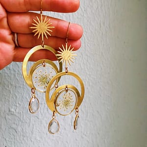 Dried-Flower-Handmade-Resin-Earrings-Hollow-moon-with-Crystal-Quartz Dried Flower Handmade Resin Earrings,Hollow moon with Crystal Quartz