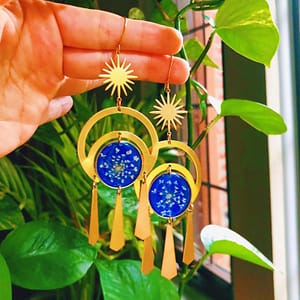 Dried-Flower-Handmade-Resin-Earrings-Sapphire-Hollow-Large-Eclipse Dried Flower Handmade Resin Earrings,Sapphire Hollow Large Eclipse