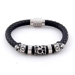 Dropshipping-Men-Fashion-Bracelets-316L-Stainless-Steel-Skull-Charms-Beads-Bangles-Genuine-Leather-with-Magnet-Clasp Viking Magic-Men Fashion Bracelets 316L Stainless Steel Skull Charms Beads Bangles Genuine Leather with Magnet Clasp