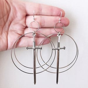 Excalibur-Double-Hoop-Earrings-classical-Tarot-Occult-Dark-Gothic-Jewelry-Send-Women-Fashion-Gift-Classics-New Excalibur Double Hoop Earrings classical Tarot Occult Dark Gothic Jewelry Send Women Fashion Gift Classics Exaggerate