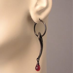 Fang-Earring-Gothic-Jewelry-Goth-Fang-Earring-Red-Stone-Hoop-Earring-Fang-Goth-Jewelry-Vampire-Gothic Fang Earring, Gothic Jewelry, Goth Fang Earring, Red Stone, Hoop Earring, Fang, Goth Jewelry, Vampire, Gothic, Goth