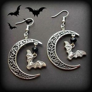 Flying-Bat-Crescent-Moon-Earrings-Hollow-Moon-Earrings-Gothic-Vampire-Bat-Earrings-Halloween-Earrings-Witch-Jewellery Flying Bat & Crescent Moon Earrings,Hollow Moon Earrings, Gothic Vampire Bat Earrings, Halloween Earrings,Witch
