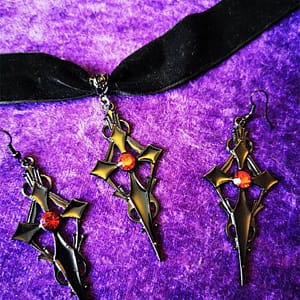 Goth-Black-Cross-Choker-Set-Red-Rhinestone-Satanic-Crucifix-Witchy-Pendant-Charm-Handmade-Witchy-Necklace-Jewelry Goth Black Cross Choker Set Red Rhinestone Satanic Crucifix Witchy Pendant Charm Handmade Witchy Necklace Jewelry