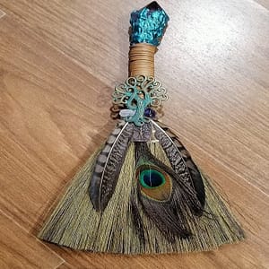 H0f6d77dd64a549ea9b9a72817764aa34B Witch altar WICCA amethyst witch broom feather broom ceremonial ritual supplies energy purification