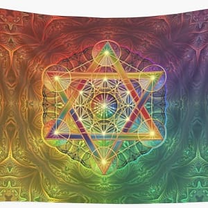 H24a3f39f6aa846c6bbc9a92a31e12b31K Metatron's Cube with Merkabah and Flower of Life Tapestry
