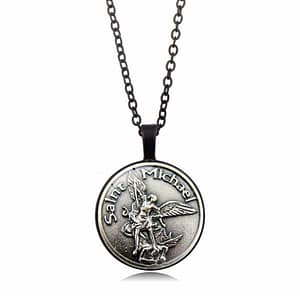 H802ddf79908249619de1eb3bcbf3ec2cZ Newest Bible Angel Round Pendant Pray For Us necklaces&pendants Archangel Angel Wings Jesus Christian Necklace Jewelry