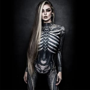 H9992a7f3694d4743a85c8e249ab03936A Halloween Skeleton Printed Bodysuit Cosplay Costumes Suit Women Jumpsuit Disfraz Halloween Mujer Scary Costumes Disfraz