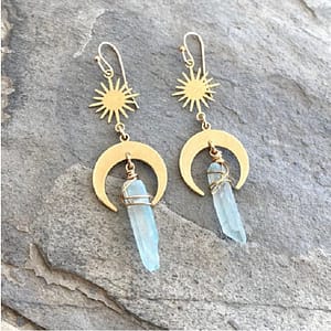 Hcf559843112f46329a4273d56aa855059 Crystal Pendant Earrings,moon and sun, raw crystal earrings,crystal ,bohemian earrings,crescent moon earrings,angel