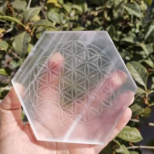 Hd4683b8ba5b64abcb3705dfed7f91cb2k Natural selenite stone hexagon disk gypsum crystal Flower of Life Chakra sexangle Plate