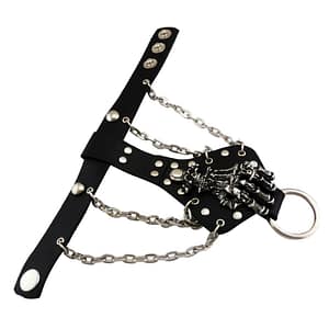Hfe84013d0e204b4998956d7e1f8933c1E Mens Gothic Alloy Spike Skeleton Hand Wrap Leather Cuff Finger Bracelet