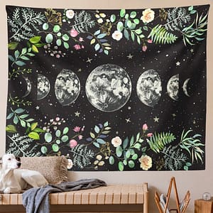 Moon-Phase-Tapestry-Wall-Hanging-Moon-Light-Green-Olive-Leaf-Black-Flower-Tapestries-Boho-Room-Wall Moon Phase Tapestry Wall Hanging Moon Light Green Olive Leaf Black Flower Tapestries Boho Room Wall Decor Home