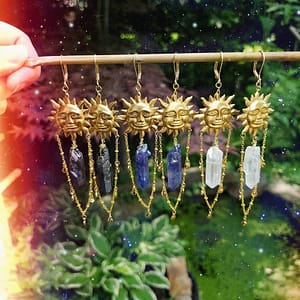 New-Design-Sun-Goddess-Quartz-Charm-Earrings-Stars-Moon-Boho-Hippie-Bohemian-Celestial-Witchy-Metaphysical-Jewelry New Design Sun Goddess Quartz Charm Earrings Stars Moon Boho Hippie Bohemian Celestial Witchy Metaphysical Jewelry