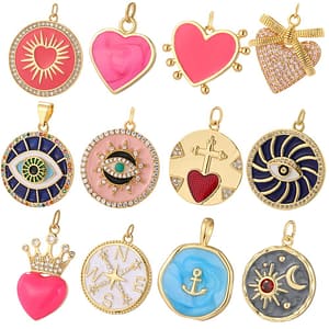 S30e02c33e8a64c25b2f4ff585738982a2 Heart Greek Eye Gold Color Pendant Charms for Diy Earrings Evil Blue Eye Charms