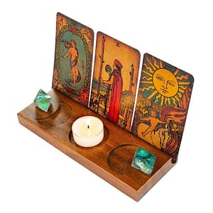 S634391f614864a1fb9ec2658047758d0t Wood Triple Moon Stand Wooden Tarot Card Candle Display Holder Altar Supplies