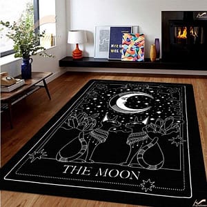 Sa83b4b9ff06248bc844f02c4a3713d06x Cat and moon rug constellation rug living room queen size rug space bathroom mat black door mat home decor gift
