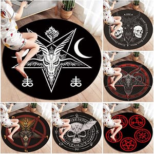 Satan-Round-Carpet-Personalized-Rug-Satanic-Goat-Head-Round-Carpet-Sigil-of-Baphomet-Rug-Area-Rug Satan Round Carpet, Personalized Rug, Satanic Goat Head Round Carpet, Sigil of Baphomet Rug Area Rug