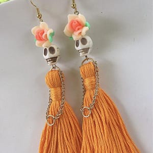 Skulls-with-Orange-Tassels-Dangle-Earrings-gothic-Skull-Skull-Drop-Earrings-Women-New-Fashion-day-of Skulls with Orange Tassels Dangle Earrings,gothic Skull , Skull Drop Earrings,Women New Fashion,day of The Dead Jewelry