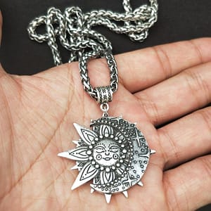 Solar-celestial-pendant-Sun-Moon-Star-mandala-Lotus-flower-ladies-necklace-amulet-geometric-religious-viking-Wicca Viking Magic-Solar celestial pendant Sun Moon Star mandala Lotus flower ladies necklace amulet geometric religious