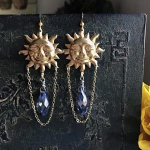 Sun-Earrings-with-Blue-Teardrop-Crystals-Crystal-Earrings-Celestial-Jewelry-Sunburst-Gold-Plated-Statement-Earrings Sun Earrings with Blue Teardrop Crystals Crystal Earrings Celestial Jewelry Sunburst Gold Plated Statement Earrings