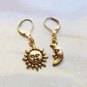 Sun-and-Moon-Earrings-Asymmetrical-Earrings-Dangle-Earrings-Celestial-Earrings-Moon-Sun-Celestial-Gift Sun and Moon Earrings , Asymmetrical Earrings , Dangle Earrings, Celestial Earrings , Moon& Sun,Celestial Gift