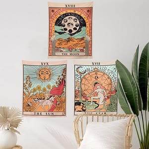 Tarot-Flag-Tapestry-The-Sun-The-Moon-and-The-Star-Bohemian-Cotton-Printed-Hand-Made-Wall Tarot Flag Tapestry - The Sun, The Moon and The Star - Bohemian Cotton Printed Hand Made Wall Hanging Tapestries ,Pack