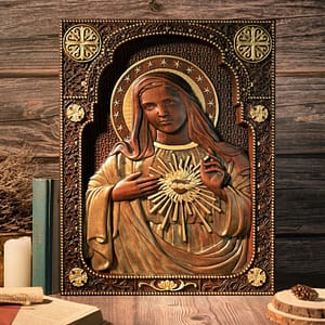 Virgin-Mary-Sacred-Heart-Wood-Sculpture-Perfect-Heart-Catholic-Saint-Image-Religious-Church-Christian-Gift-Home Virgin Mary Sacred Heart Wood Sculpture, Perfect Heart, Catholic Saint Image, Religious Church, Christian Gift, Home