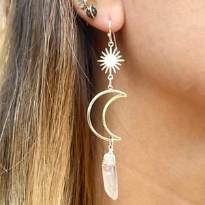 Witch-Celestial-Crescent-Moon-Quartz-Dangle-Earrings-Wiccan-Craft Witch Celestial Crescent Moon Quartz Dangle Earrings Wiccan Craft