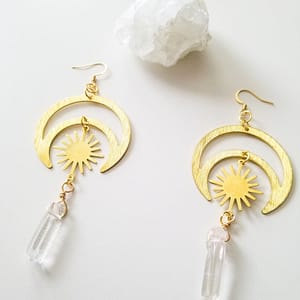 Witch-Crescent-Moon-Sun-Crystal-Quartz-Dangle-Earrings-Celestial-Jewelry-Occult-Wiccan-Gift Witch Crescent Moon Sun Crystal Quartz Dangle Earrings Celestial Jewelry Occult Wiccan Gift