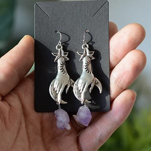 Witch-Hand-Statment-Amethyst-Drop-Earrings-Gothic-Crescent-Moon-Hand-Earrings-Occult-Wicca-Gift Witch Hand Statment Amethyst Drop Earrings Gothic Crescent Moon Hand Earrings Occult Wicca Gift