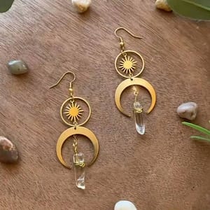 Witch-Sun-Crescent-Moon-Quartz-Drop-Earrings-Celestial-Earrings-Wiccan-Craft Witch Sun Crescent Moon Quartz Drop Earrings Celestial Earrings Wiccan Craft