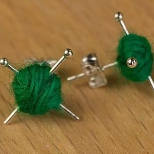Wool-Knitting-Earrings-Yarn-Ball-and-Needles-Miniature-Knitting-Needles-Knitter-Gift-Silver-Plated-Stud-Yarn Wool Knitting Earrings - Yarn Ball and Needles,Miniature Knitting Needles, Knitter Gift, Silver-Plated Stud, Yarn Ball