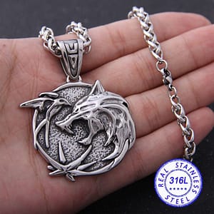 Yage-Stainless-Steel-Wolf-Head-Pendant-the-Geralt-Netflix-TV-Cosplay-Necklace-never-fade Viking Magic-Stainless Steel Wolf Head Pendant the Geralt Netflix TV Cosplay Necklace never fade