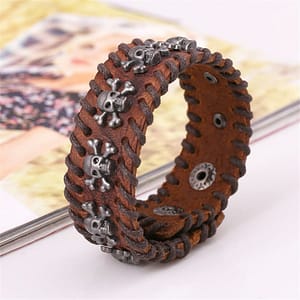 ZORCVENS-2022-New-Rock-Spikes-Rivet-Gothic-Skeleton-Skull-Punk-Biker-Wide-Cuff-Leather-Bracelet Spikes Rivet Gothic Skeleton Skull Punk Biker Wide Cuff Leather Bracelet