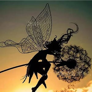 eed31d39a718cb81cce474da5433b517 Pixies Fairy Garden Sculptures Stake Fairies and Dandelions Dance Together Landscape Metal Miniature Figurine Lawn Decorative