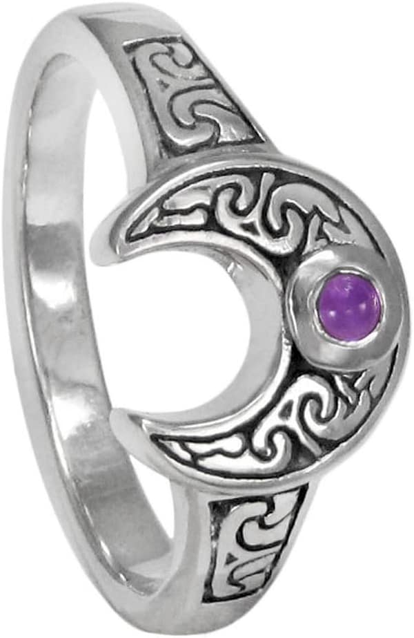 51we6uXRGeL._AC_SL1000 Amethyst Celtic Ring – Sterling Silver Crescent Moon Design by Paul Borda of Dryad Design - view 2
