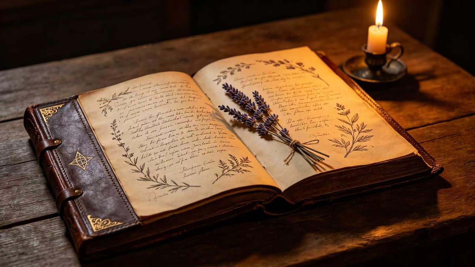Witchcraft 101: Antique Grimoire Witchcraft 101: Antique grimoire with spells and botanical drawings
