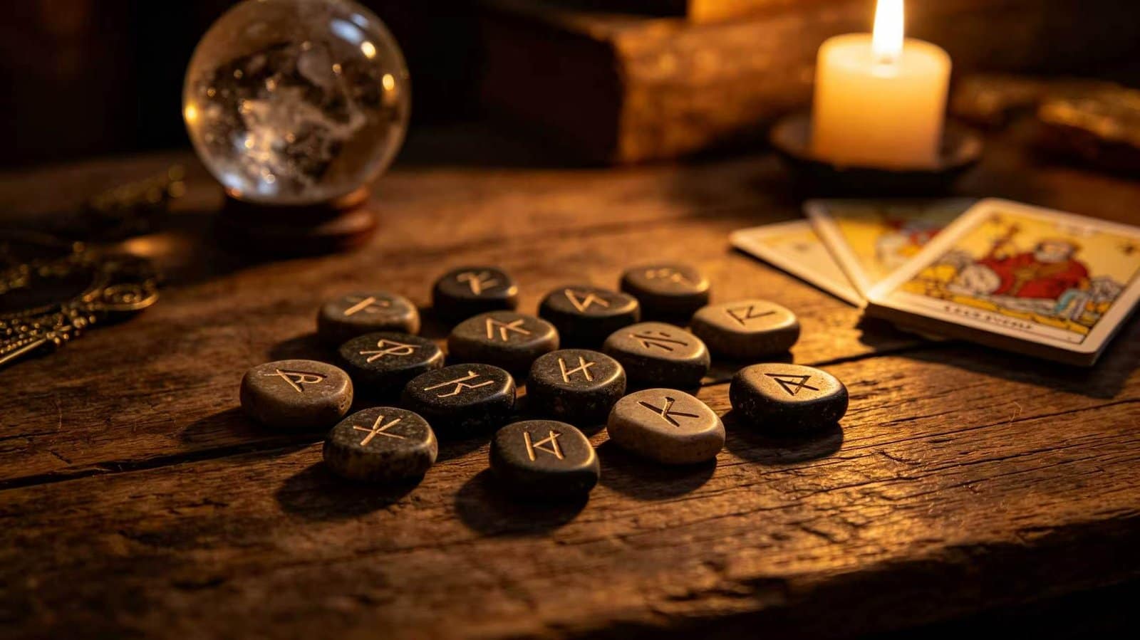 Witchcraft 101: Runes, Tarot and Crystal Ball Witchcraft 101: Elder Futhark runes, tarot cards, and crystal ball for divination